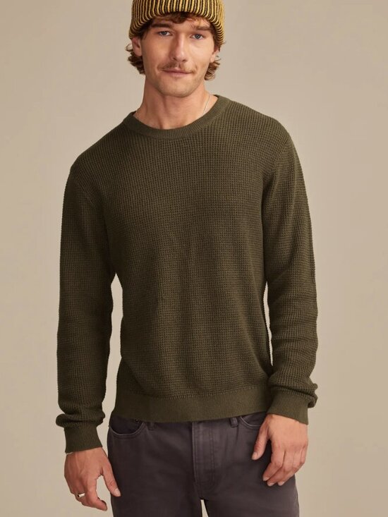 Lucky Brand Men's Waffle Crewneck Sweater Size XXL NWT Green Cotton Linen 2XL - Picture 9 of 9